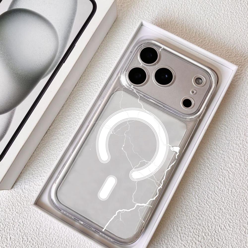 Чехол White Lightning для iPhone 17 16 15 14 13 12 Pro Max Plus с магнитом, кристально прозрачный, для беспроводной зарядки