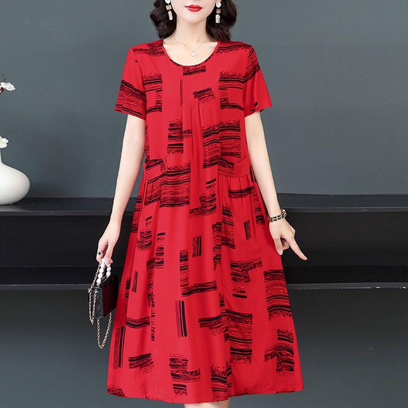 Женское летнее модное свободное хлопковое шелковое платье большого размера с короткими рукавами и цветочным принтом, темпераментные платья трапециевидной формы