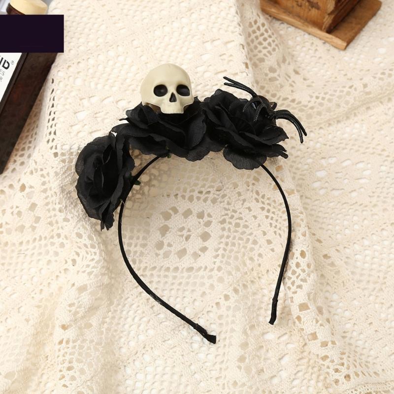 Halloween Rose Headband Dark Spiders Hair Clip Cosplay Party Headwear Hair Hoop Dress Up Party for Masquerade