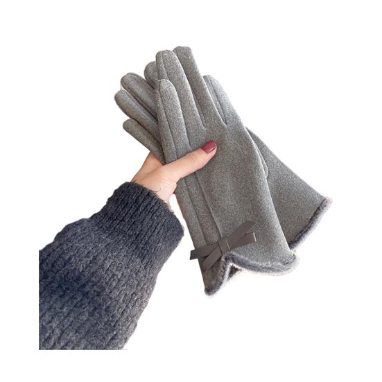 Women Winter Touchscreen Gloves Warm Gloves with Fuzzy Cuffs Bows Thickened Thermal Gloves for Driving Texting Commuting