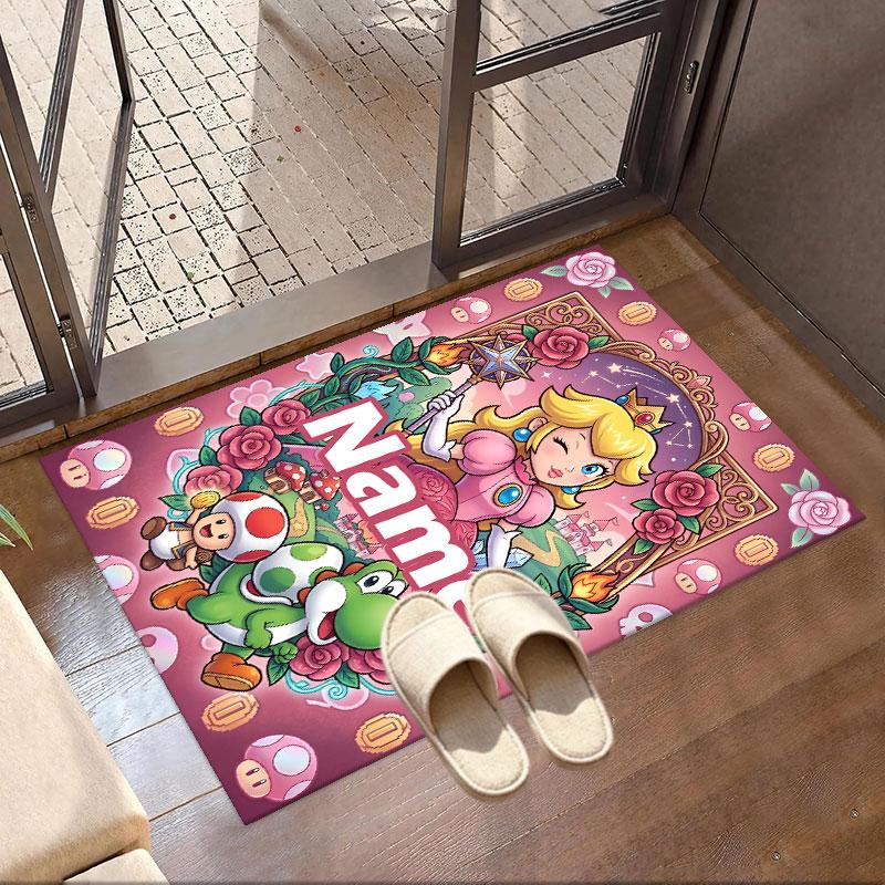 Custom Name Personalized Princess Peach Toadstool Print Carpet, Versatile Home Decor Rug, for Playroom, Apartment, Balcony, Entryway, Hallway Gift