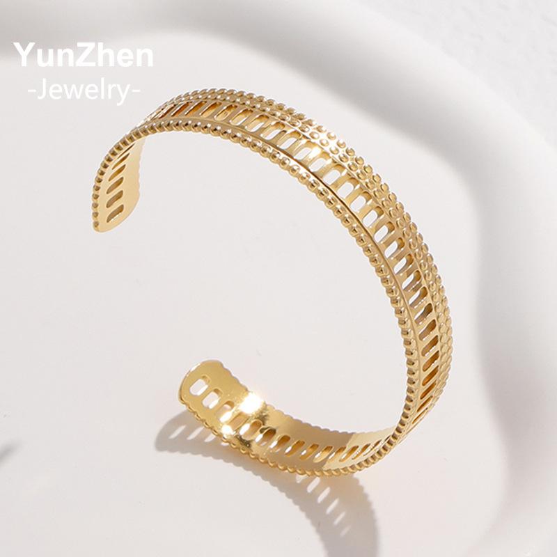Waterproof Hypoallergenic Vintage Open Bracelet Women's Retro Fashion Hollow Stainless Steel Bracelet Temperament Versatile