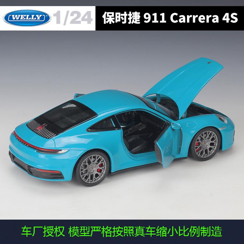 AABKQ1 WELLY 1:Модель автомобиля Porsche 911 Carrera 4S, масштаб 1:24, литая из металла, официальная лицензированная, коллекционный дисплей, подарок с подробными деталями