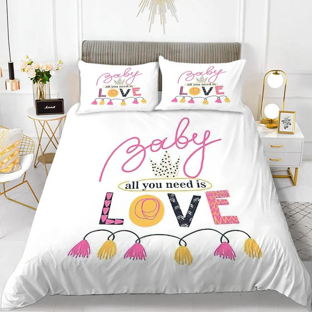 Red Love Romantic Valentine'S Day Theme Three-Piece Digital Printing Duvet Cover Bedding