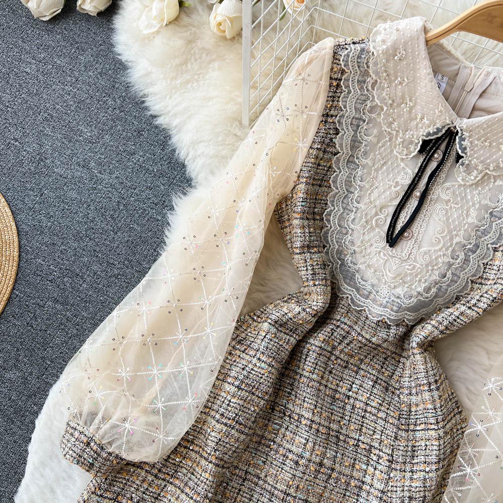 Осень и зима новое платье с вышивкой на груди в европейском и американском французском стиле