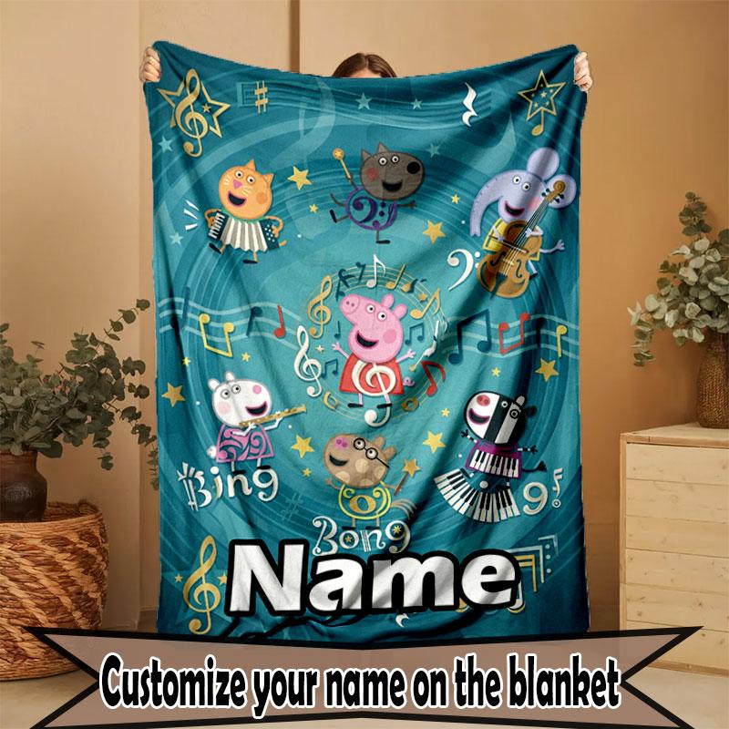 Custom Name Personalized Peppa Pig Print Blanket, Home Decor, Bedroom, Sofa, Camping, Couch, Gifts for Birthday Christmas