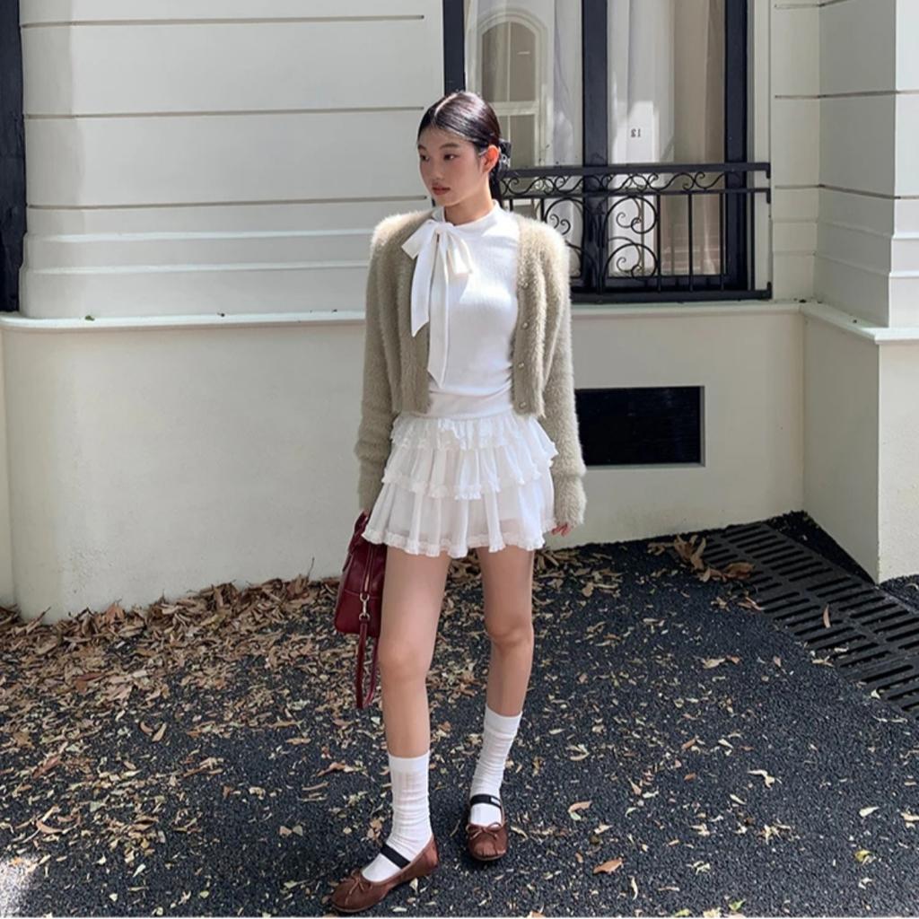 Футболка с длинным рукавом в стиле Y2K Fairycore с шнуровкой-бантом для осени