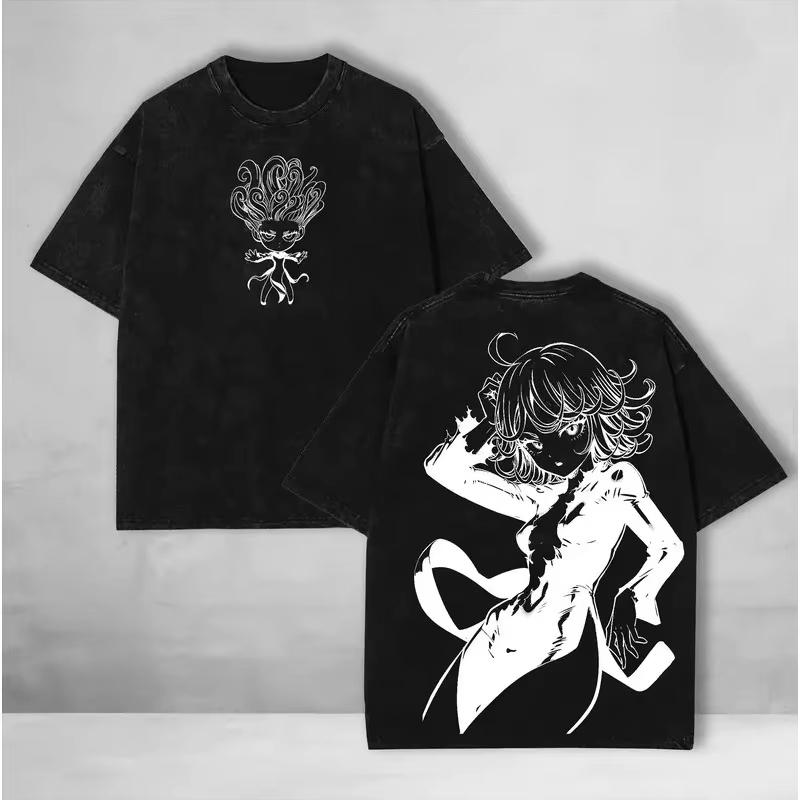 One-Punch Man Genos Anime Print Unisex Pure Cotton Vintage Washed Harajuku Style Loose Women And Men T-Shirt
