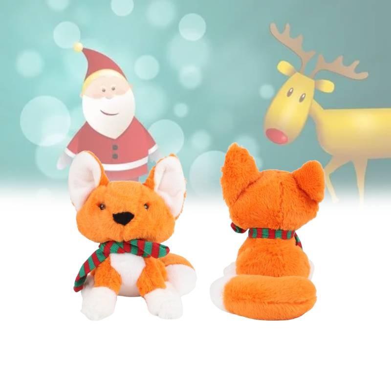 Уютная рождественская лиса, плюшевая игрушка из мягкого короткого плюша с разноцветным шарфом, подарок для праздничного настроения