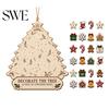 Kids Holiday Gift Wooden Christmas Tree Advent Calendar, 24-Day Countdown Hanging Decoration Ornament Set with Mini Ornaments, Wall Decor, Family