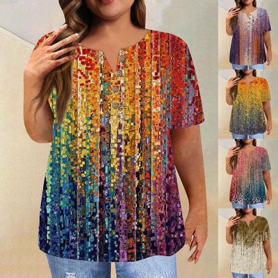 Модная рубашка с коротким рукавом, круглая шея, футболка больших размеров, повседневные топы с винтажным принтом для женщин