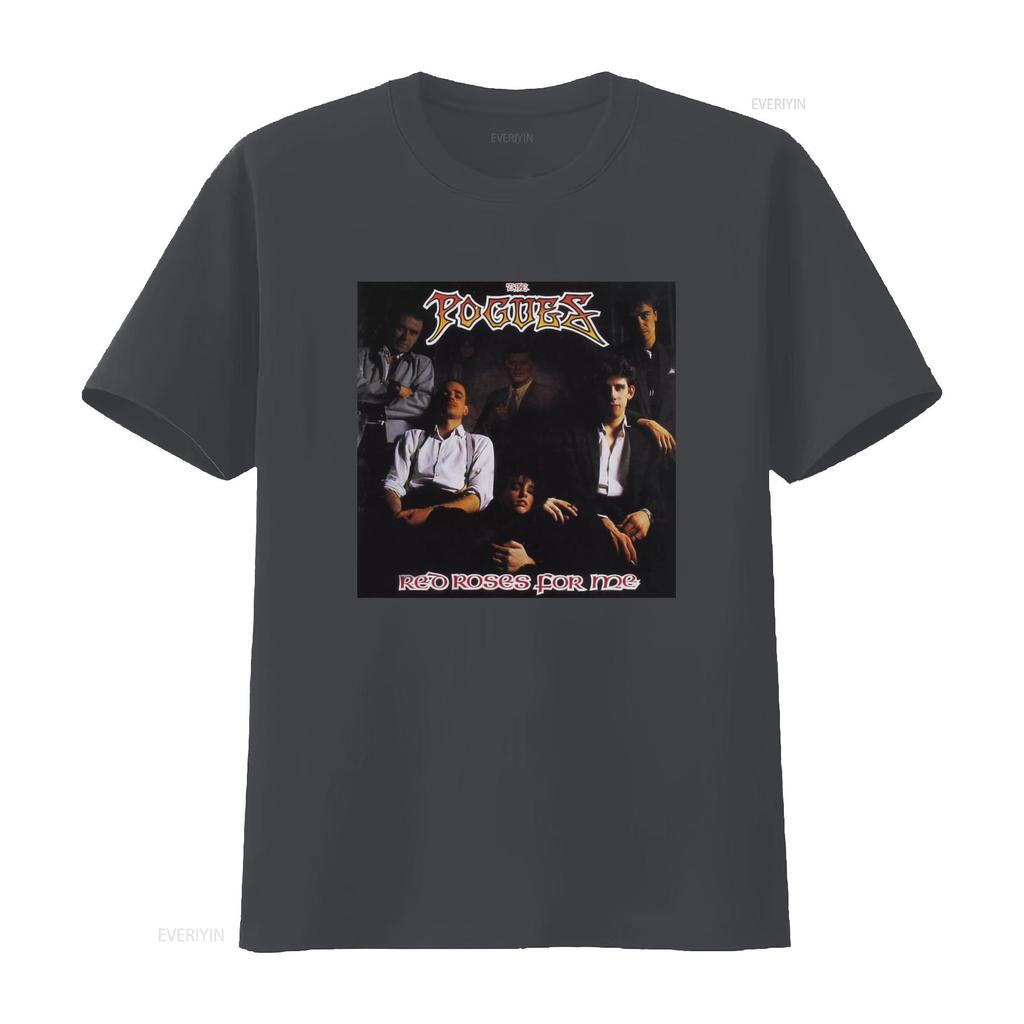 Винтажная футболка The Pogues Red Roses For Me Черная Ретро Группа винтаж Стирка дизайнерская одежда Унисекс Немного универсальная