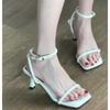 Royal Sister Style! Temperament Sandals Women's Outer Wear 2025 New Square Head One-word Buckle with Open-toed Stiletto White High Heels
