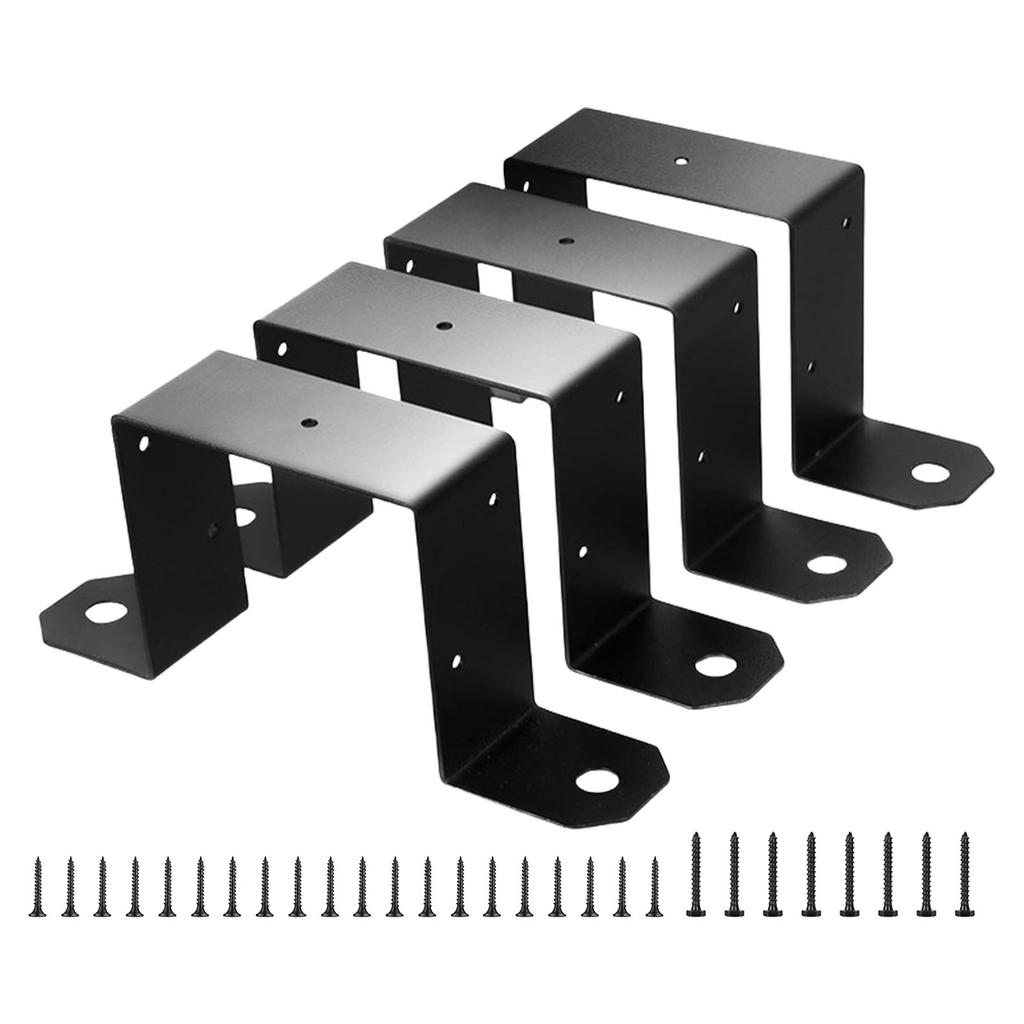 4Pcs Heavy Duty Deck Fence Brackets For 4x4inch Wood Post Beam With Black Powder Coating for Efficient Structure Support