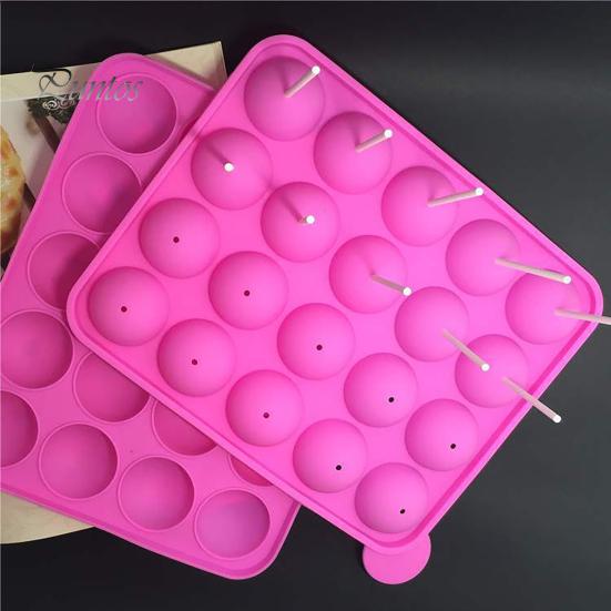 Силиконовая форма с антипригарным покрытием, 20 ячеек, формы для выпечки кексов Lolly Pop с палочками, многоразовый семейный набор для выпечки домашних сладостей