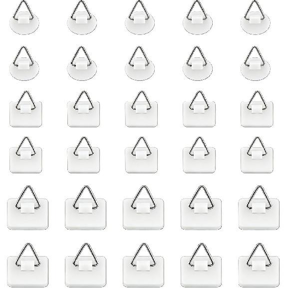 30pcs Adhesive Plate Hangers Invisible Vertical Wall Art Display Holder,Picture Hangers Without Nails,Photo Fram Sticky Hanging Hooks,No Wall Damage