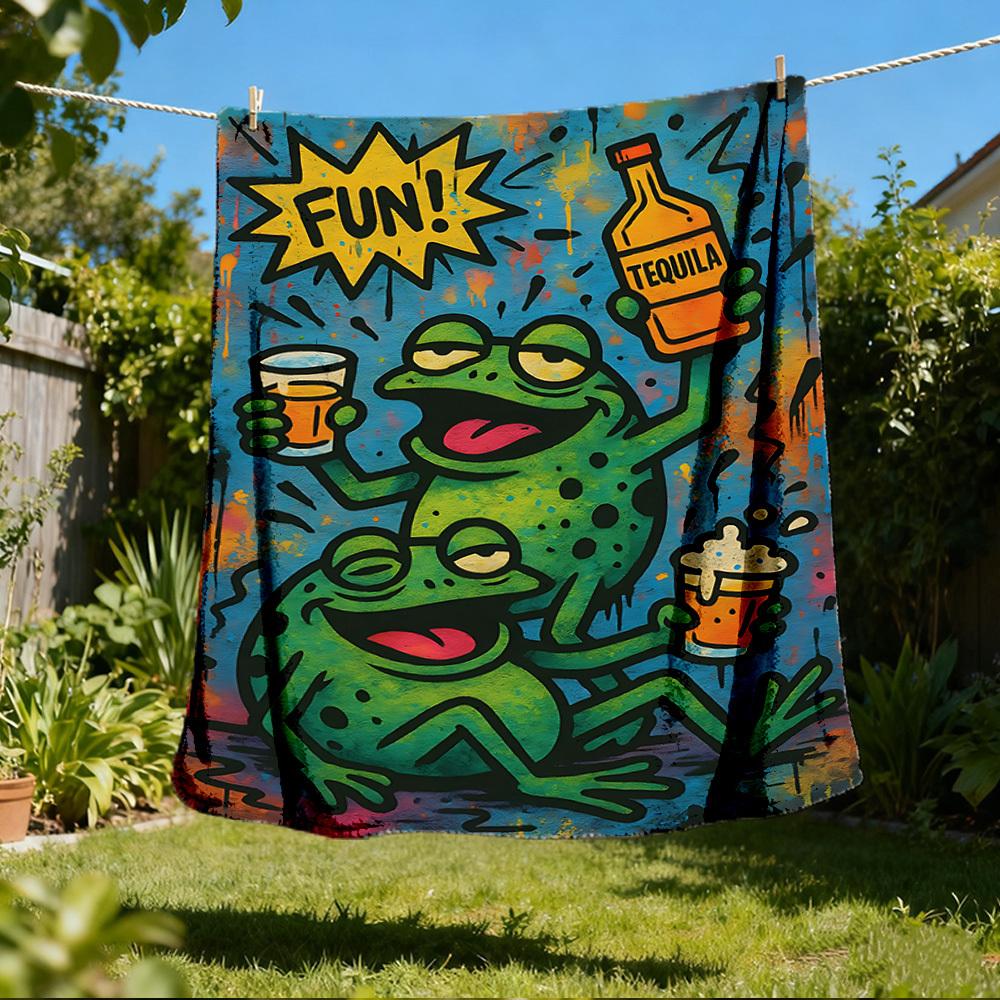 1pc Tequila Frog Outdoor Blanket Lightweight Flannel Throw For Travel, Camping, Livingroom, Couch, Chair Soft