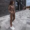 Women Solid Color Long Sleeve Hooded V Neck Hoodies Suit Autumn Winter Loose Top Wide Leg Pants Jumpsuits
