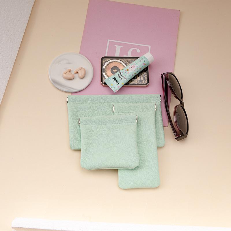 Однотонная сумка для хранения большой вместимости для кабелей, наушников и косметики с автоматическим закрытием и узором личи