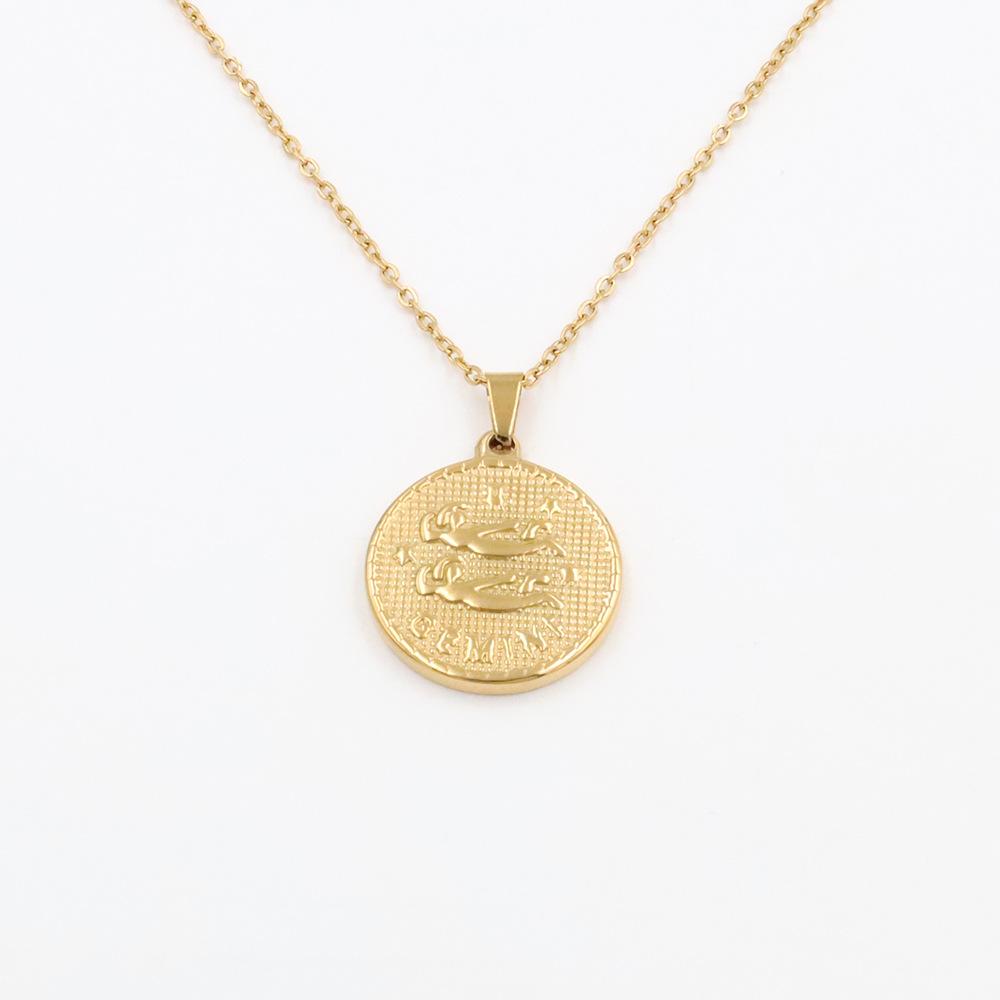 Retro Round Brand Constellation Pendant 18K Twelve Constellations Titanium Steel Necklace Women Do Not Fade Wind