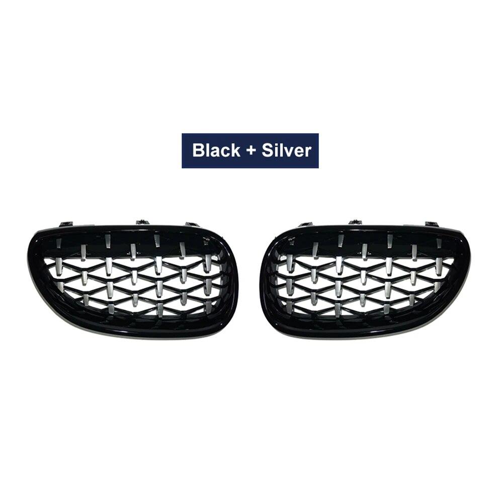 Пара автомобильных гоночных грилей с алмазной решеткой для почек для BMW E60 E61 550i 535i M5 2004-2009, решетки переднего бампера, грили в метеоритном стиле