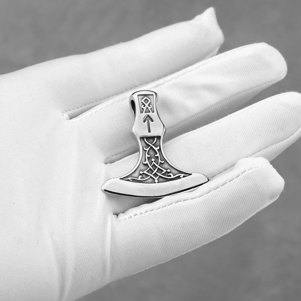 Stainless Steel Vikings Rune Axe Necklace Men's Nordic Fashion Thor's Hammer Pendant Necklace Punk Amulet Jewelry Wholesale Gift