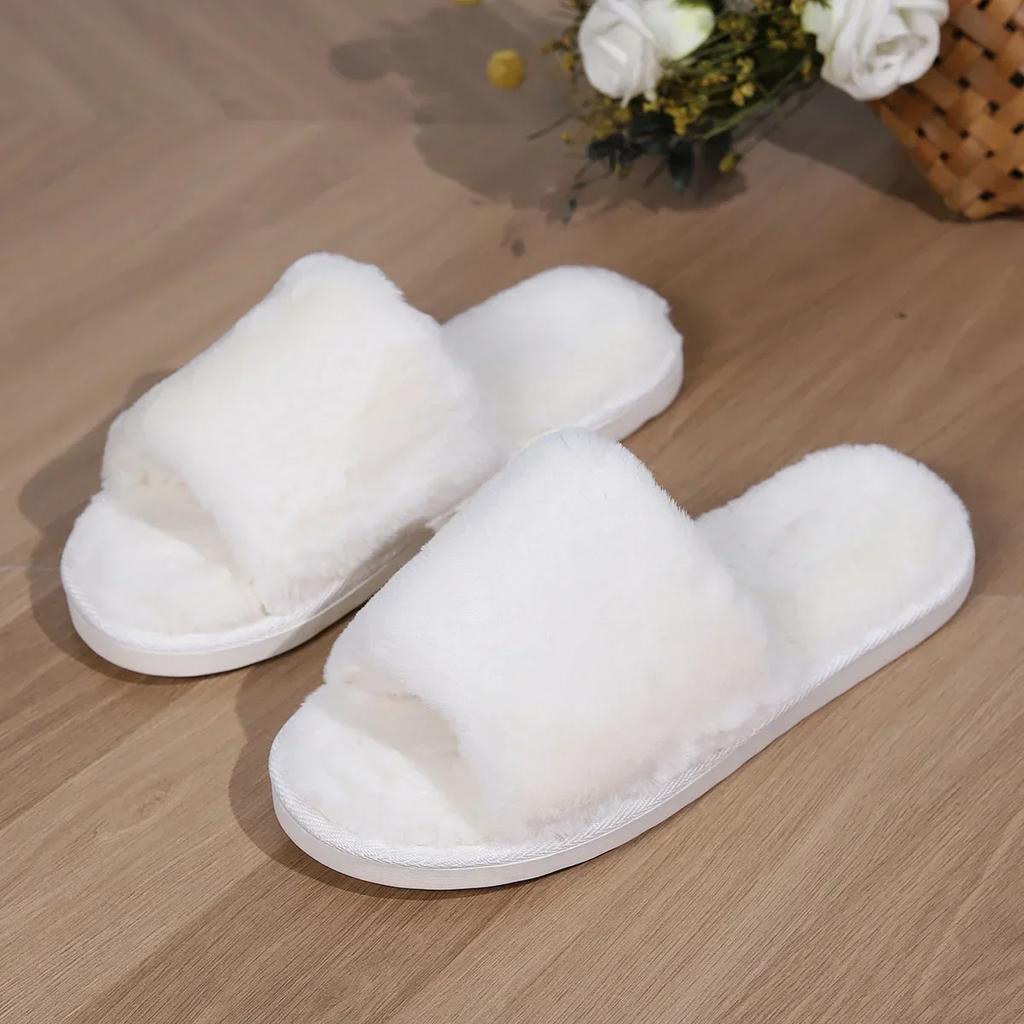 Fashion Casual Fluffy Slippers Women House Flats Fashion Popular Plush Winter Designer Shoes Ladies Elegant Platform Footwear Large Size