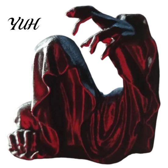 Compact Shelf Decorations 3D Printed Faceless Cloak Figurine, Mysterious Hooded Reaper, Gothic Cool Black Red Room Decor Desktop Statue, Spooky