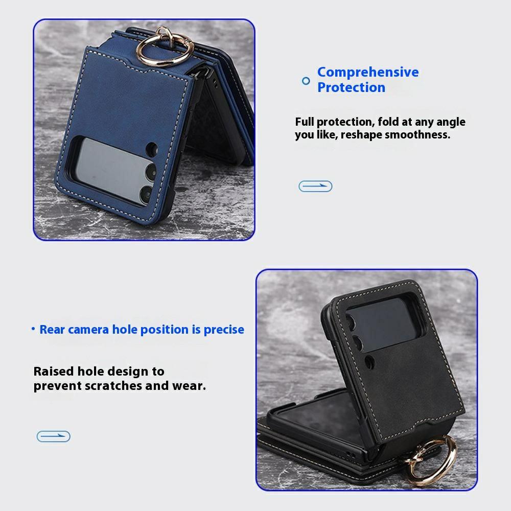 For Samsung Galaxy Z Flip7 5G Case Card Holder Ring Holder Kickstand PU+PC Phone Cover with Chain