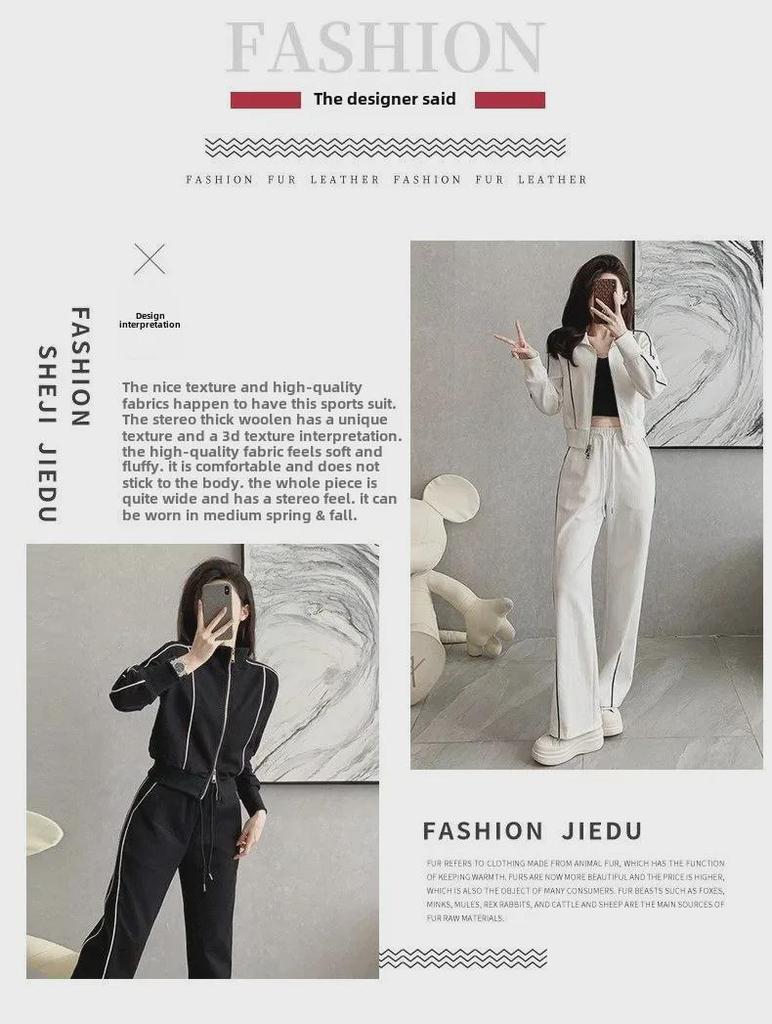 Американский стиль, модный женский приталенный пиджак на молнии и широкие брюки, костюм из двух предметов для осени и зимы