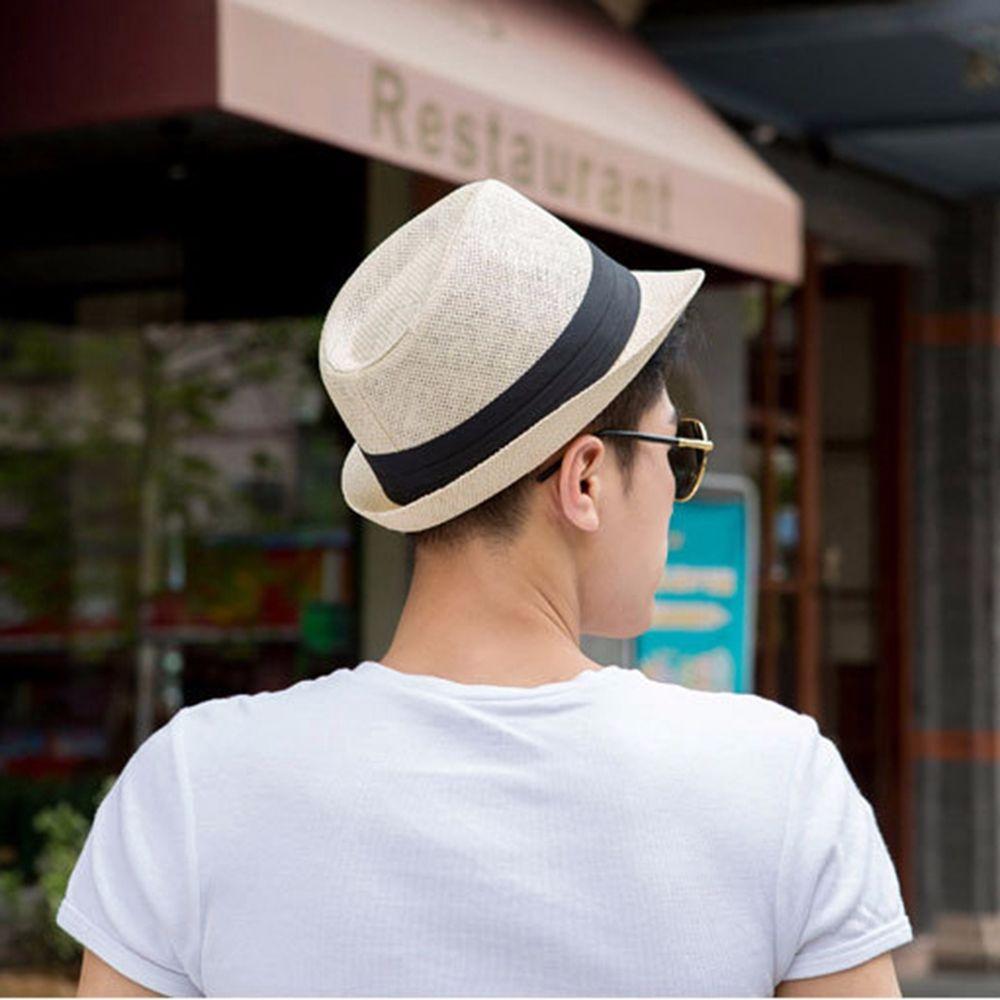 Регулируемые мужские пляжные шляпы Декорация лентой Широкие поля Защита от солнца Кепки Соломенная шляпа Федоры Плетение