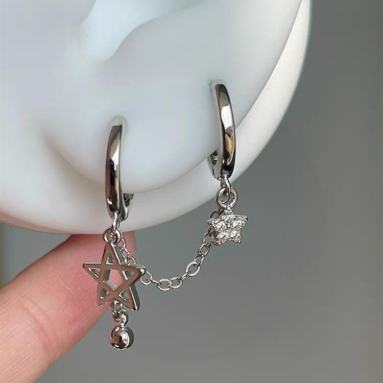 1 шт. Серебристый цвет Звездная цепочка Двойное отверстие для уха Нержавеющая сталь Гвоздик для пирсинга ушной раковины Y2K Мода Горячие серьги для женщин Ювелирные изделия