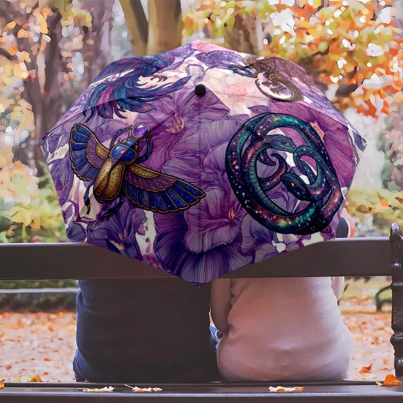 Mystical Mushroom Garden Theme Automatic Umbrella Compact 8-Rib Design Sturdy Construction Durable Umbrella Stylish Accessory