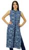 Женская синяя набивная хлопковая курта Дизайнерская прямая курта Индийская повседневная этническая