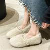Fashion Luxury Pearl Design Mary Jane Shoes Winter Women Plush Furry Warm Shoes Ladies Fashion Shallow Comfortable Cotton Loafers Flats