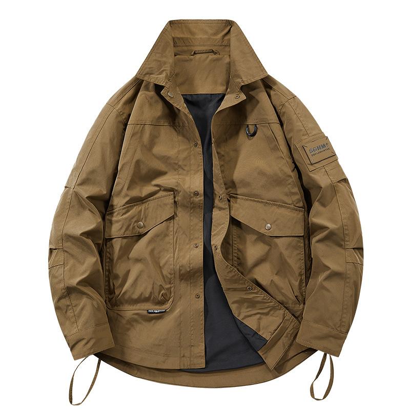 Spring and Autumn New Multi-Pocket Work Jacket Men's Casual Outdoor Lapel Jacket Jacket Casual Loose Top for Men