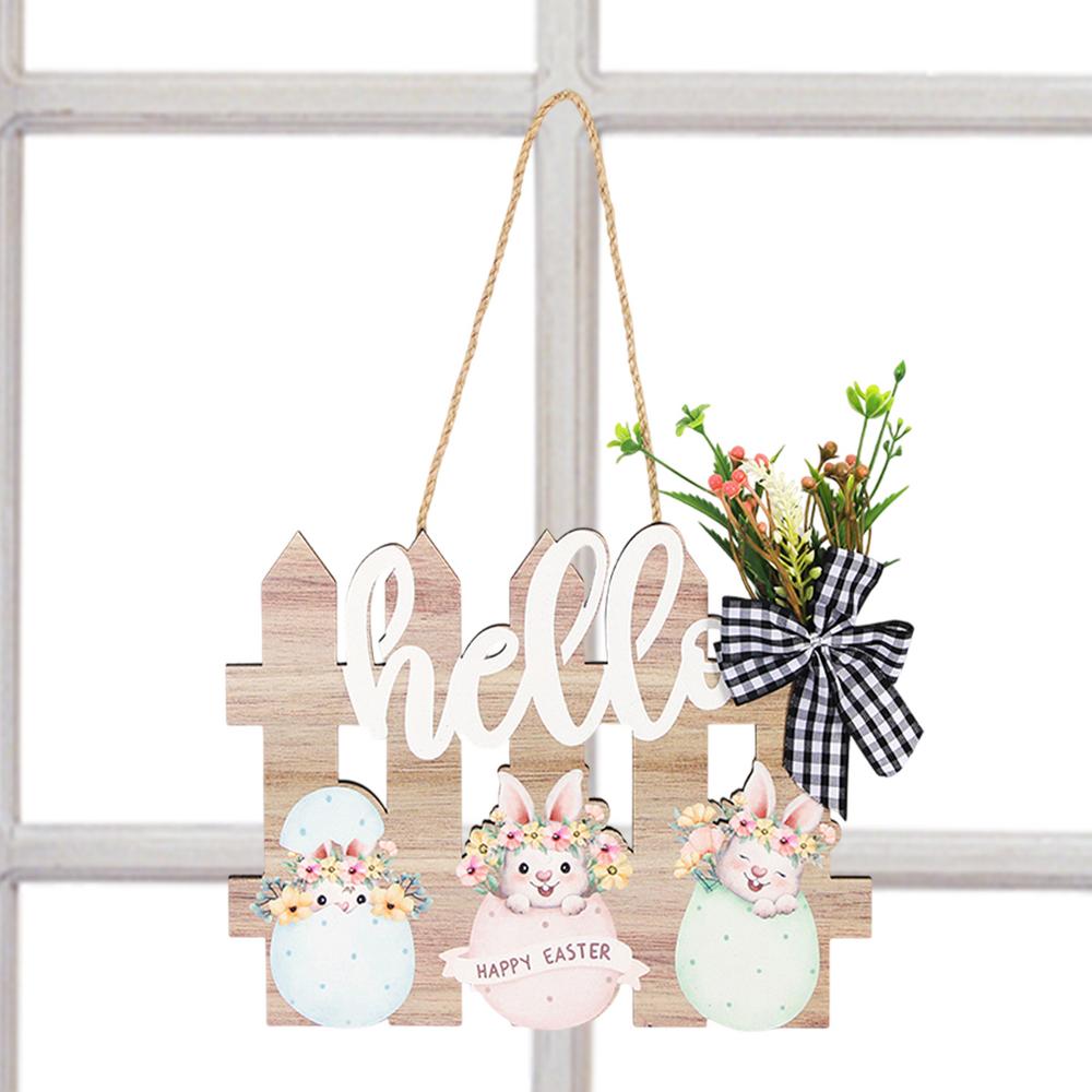 Happy Easter Wooden Sign Wooden Rabbit Egg Easter Wall Decor Rustic Fence Easter Sign Welcome Door Hanger Ornaments For Home