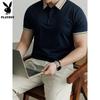 PLAYBOY Мужская поло с лацканами и коротким рукавом в стиле колор-блок