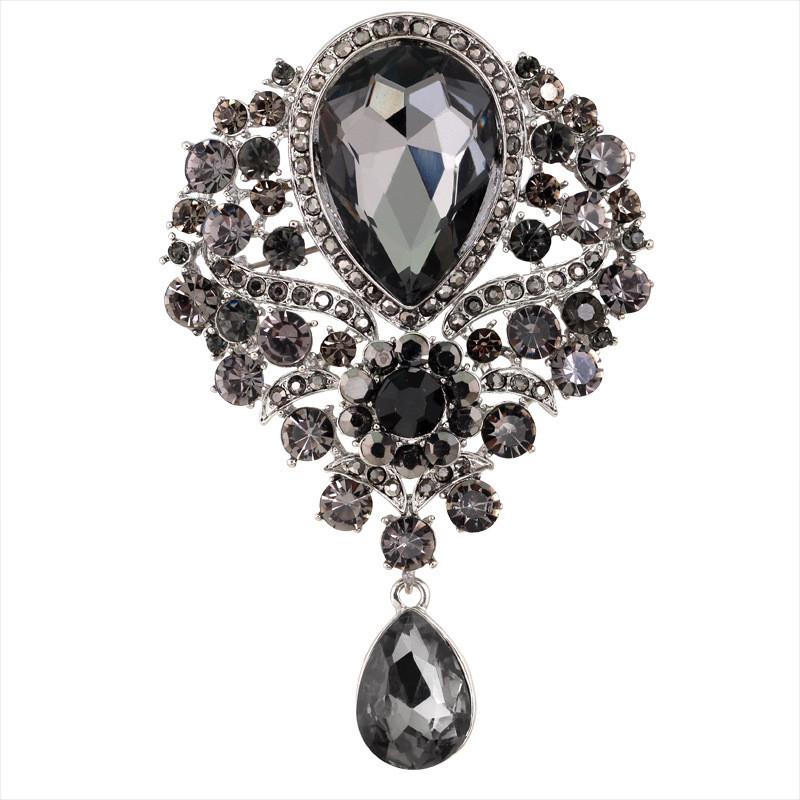 Womens Designer Crown Pin With Glass Pendant And Electrophoretic Finish