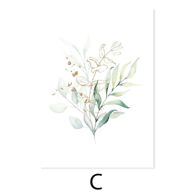 Бохо Зеленые Золотые Листья Цветочные Плакаты Акварель Картина на Холсте Настенные Художественные Принты Минималистская Картина Гостиная Украшение Дома