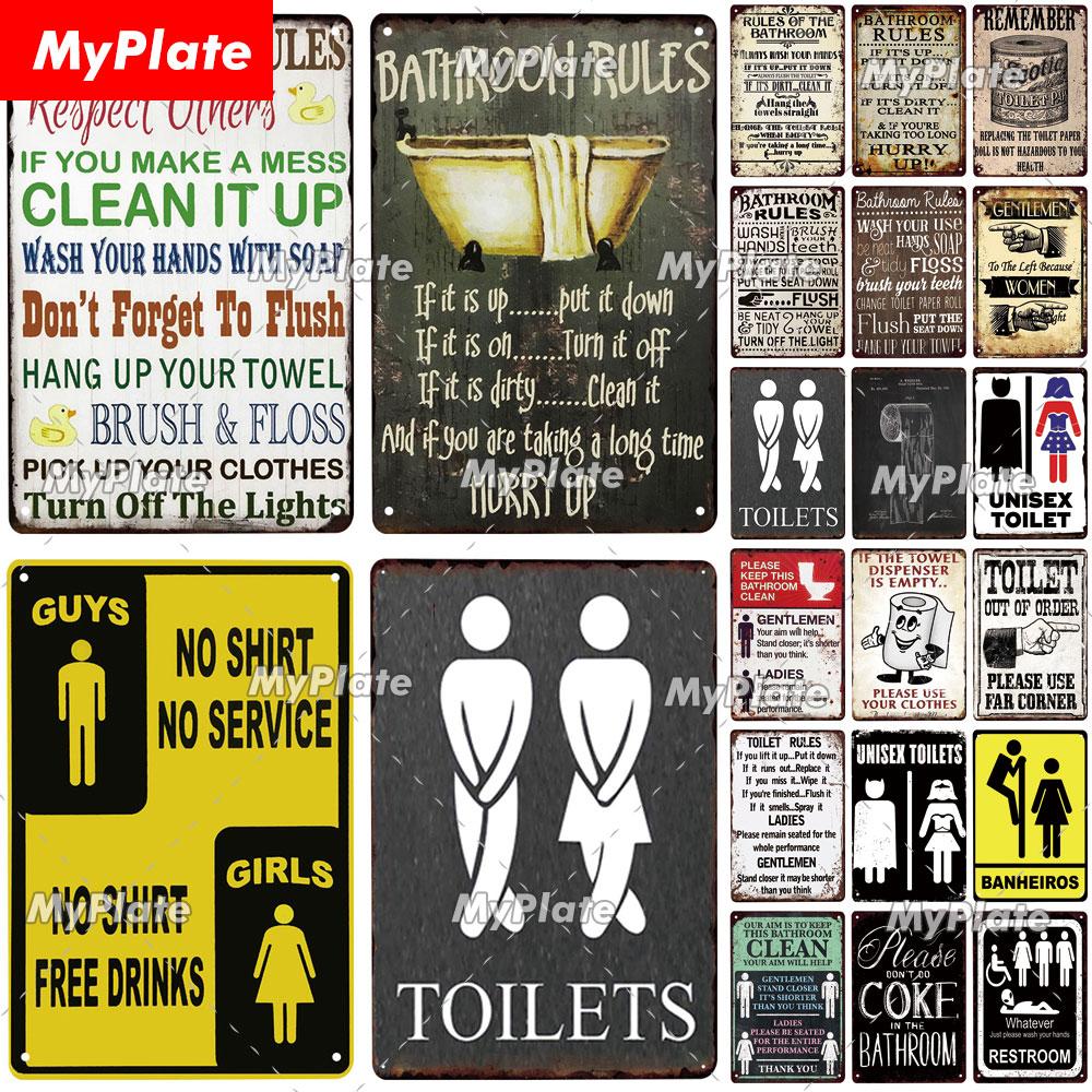 [MyPlate] Bathroom Rules Vintage Metal Sign Plaque Toilets Tin Sign Wall Decor For Pub Club Man Cave Bar Decoration Tin Plates