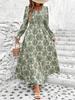 Женское платье с принтом, V-образным вырезом и длинным рукавом, осень 2024