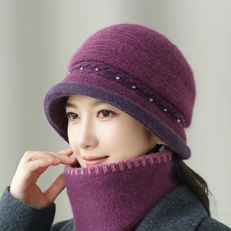 Mom hat winter new foreign style in the elderly grandma old lady basin hat rabbit fur warm ear protector wool hat