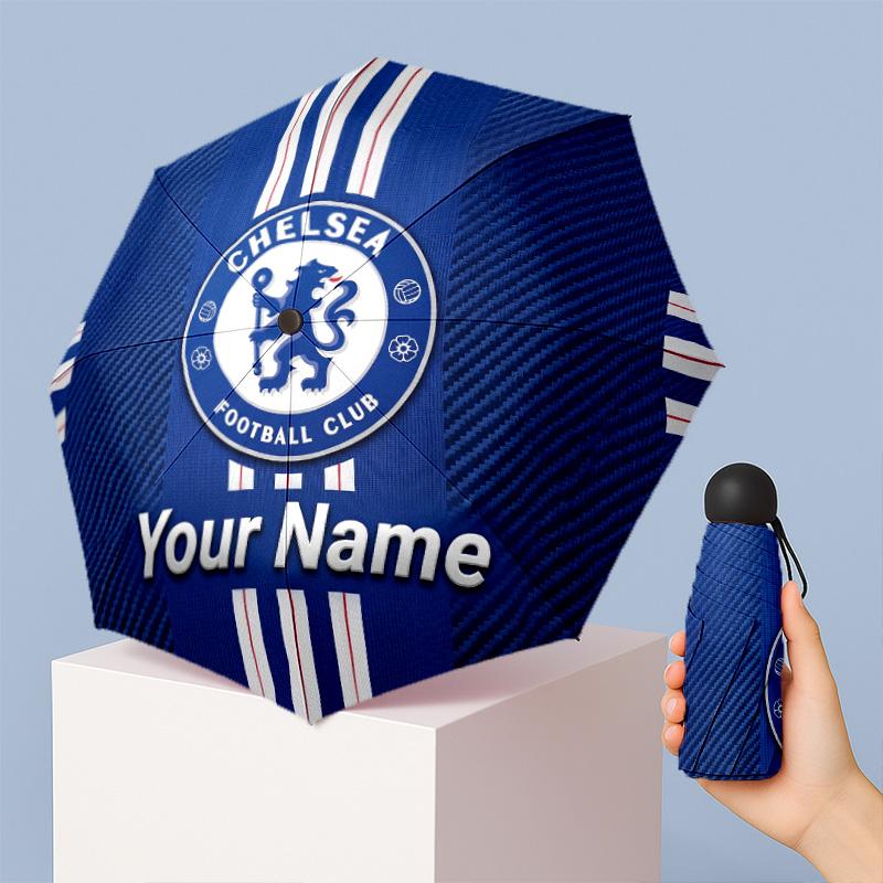 Chelsea FC Manual Five Fold 8 Rib Umbrella Support Custom Text, Lightweight Travel Umbrella
