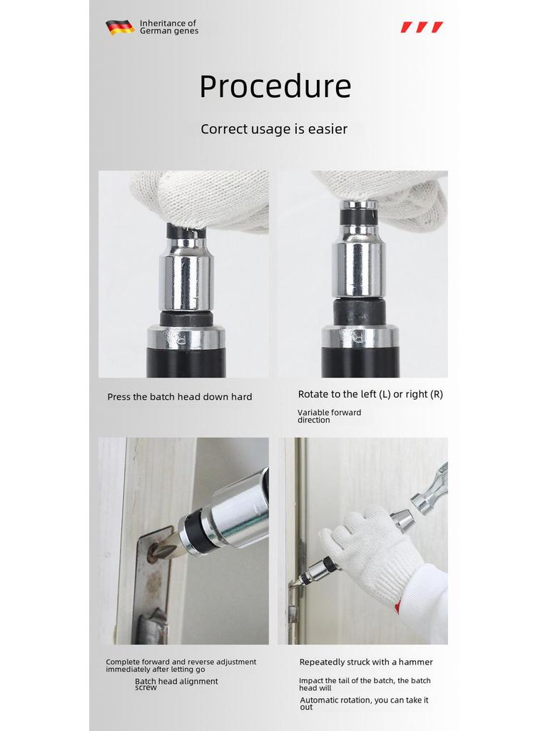 Набор отверток с ударным и молотковым механизмом: Ослабляйте, извлекайте и закручивайте винты без усилий.