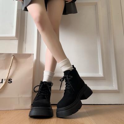 Ретро короткие трубы большого размера ботинки Мартина женские новые универсальные на шнуровке квадратный носок платформа короткие ботинки осень-зима 2025