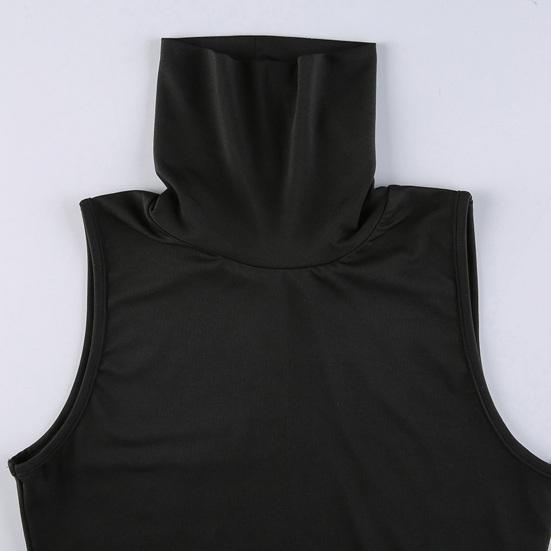 Turtleneck High Elegent Beauty Lady Dress Dress Women Gothic Print Sleeveless Women Dress Split Midi