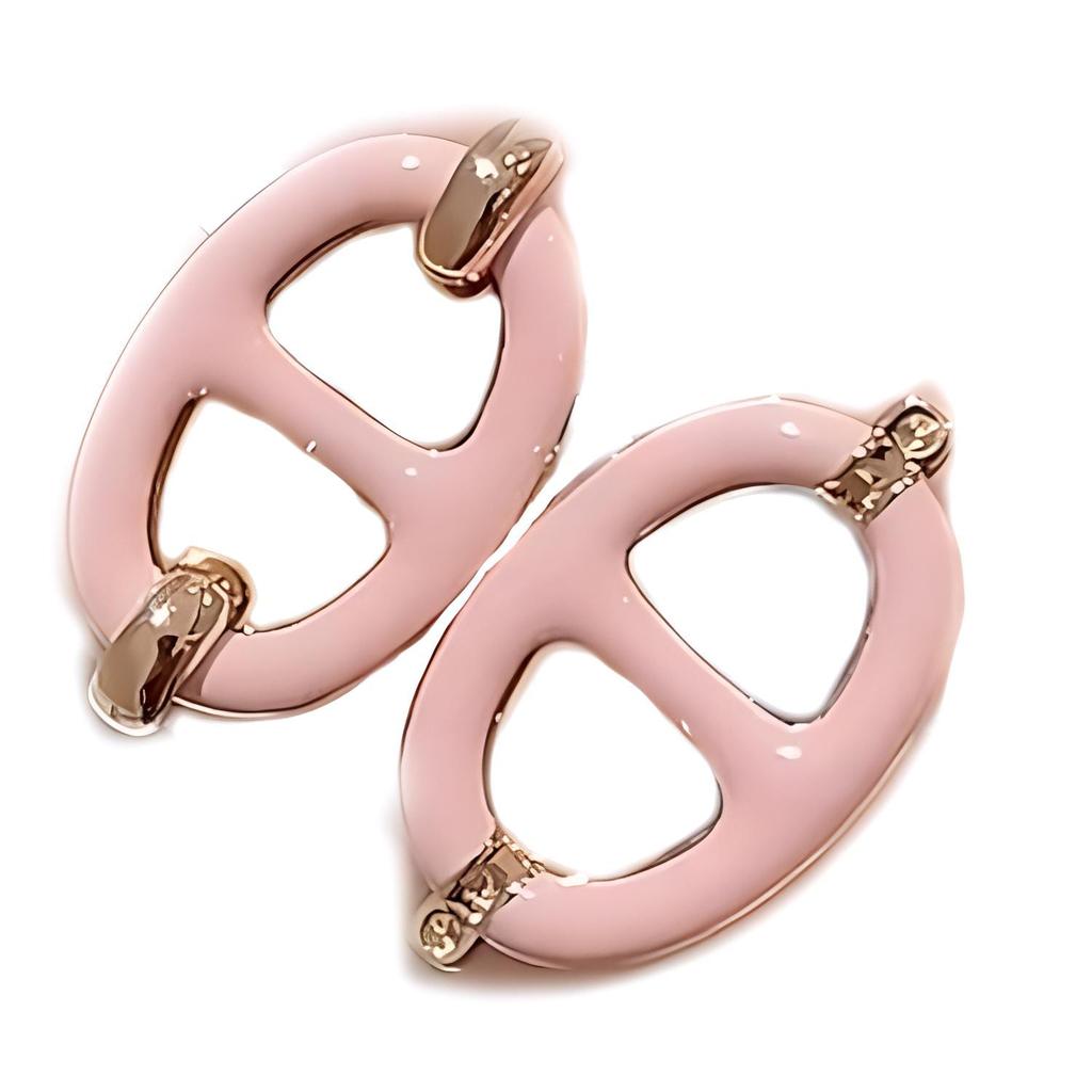 HERMES Mini Maillon Metal Earrings Women's Pink 113782976