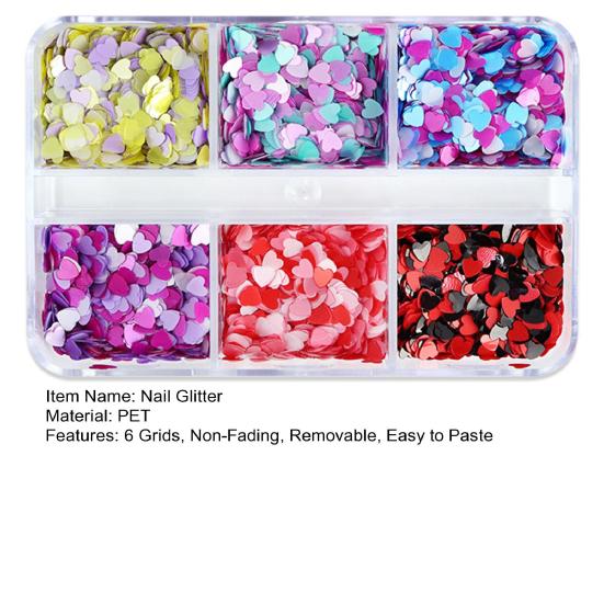 Yousheng 1 коробка хлопьев для ногтей 6 сеток не выцветают съемные легко наклеиваются не падают романтические блестки в форме сердца аксессуары для дизайна ногтей