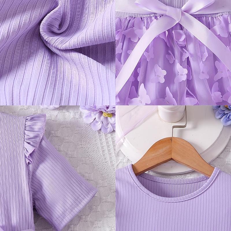 Girls Butterfly Tulle Dress, Crown Embroidery,Cute Princess Party Dress with Bow, Short Sleeve Summer Dress for Little Girls